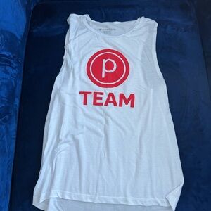 Pure Barre White Sleeveless Top with Red Logo